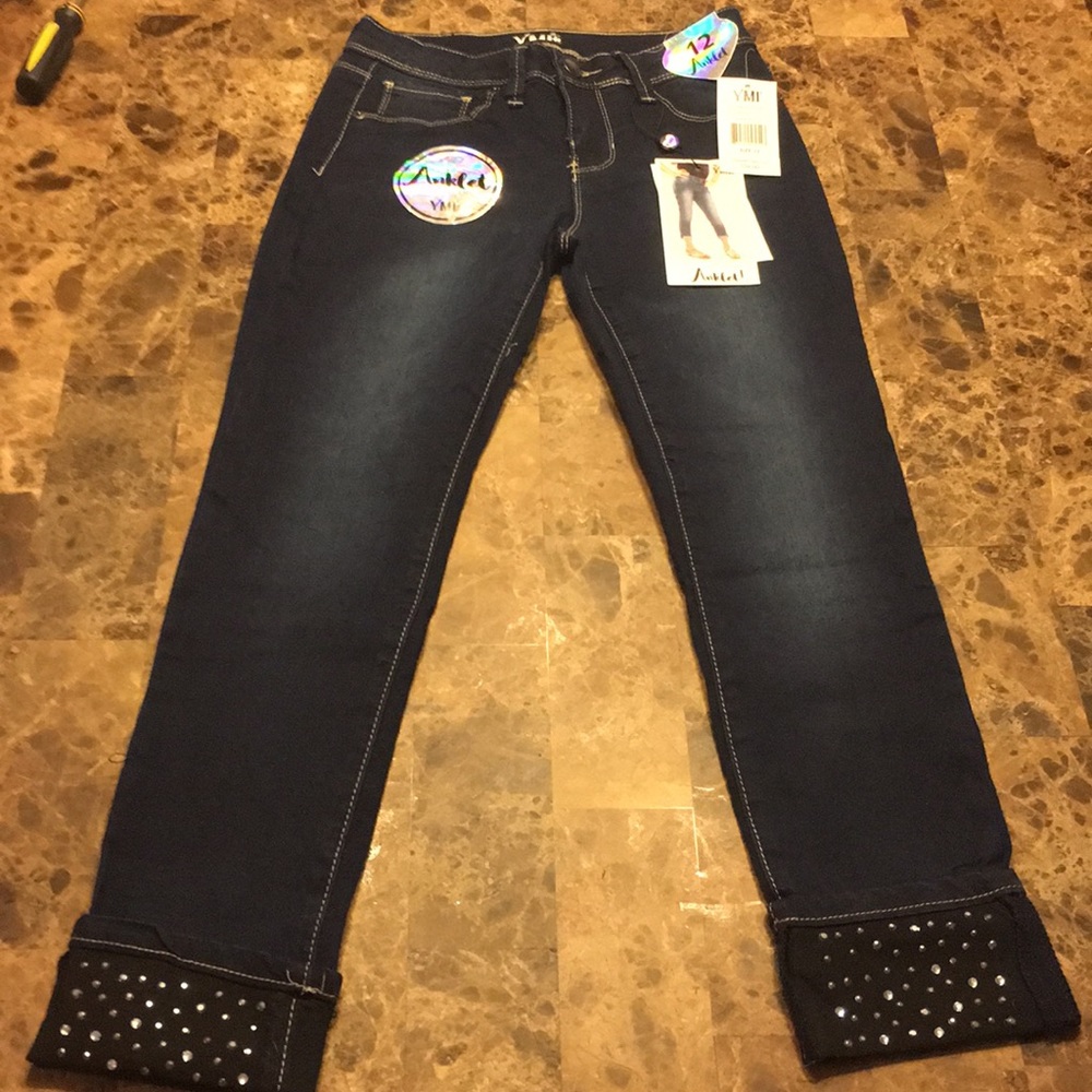 Girls cropped jeans with rhinestone detail size 12
